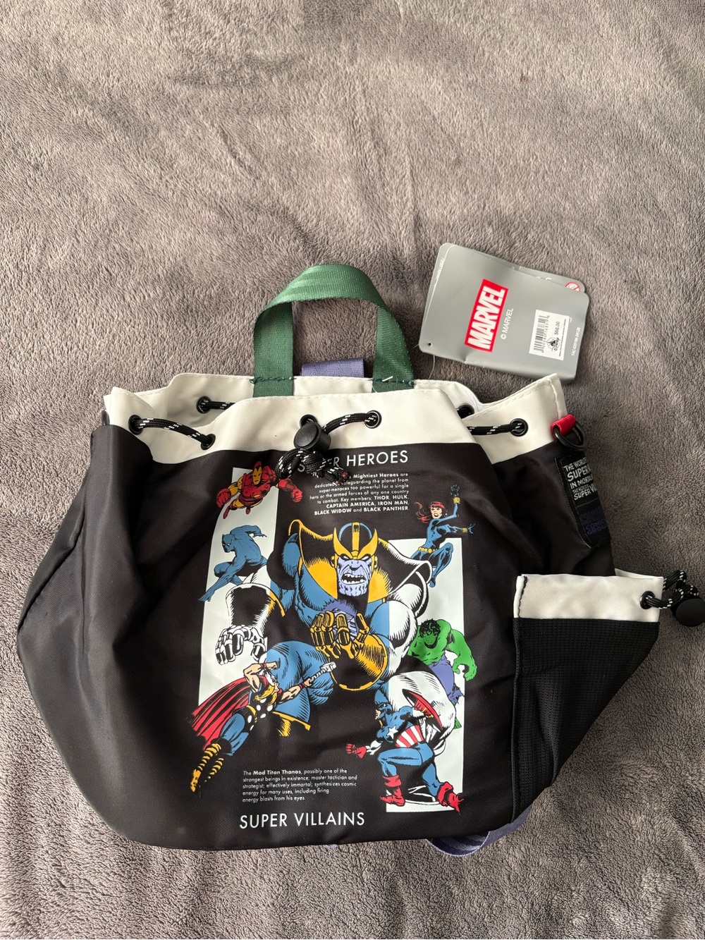 Marvel Super Villains Drawstring Belt Bag - Black, White, Green